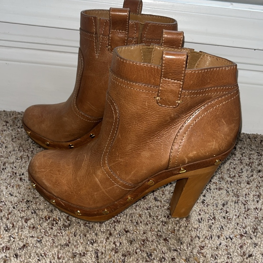 TORY BURCH Ginevra Boots Brown Leather Boho Platform Studded Ankle Bootie - Picture 5 of 12